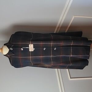 MOSBROOK VTG Tartan Plaid Tan Reversible Button Down Collared Retro Long‎ Cape M